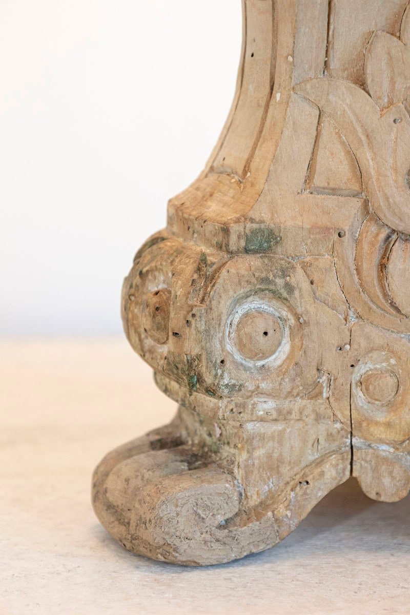 18th-Century French Baroque Carved Wood Altar Candlestick Lamp - JAA