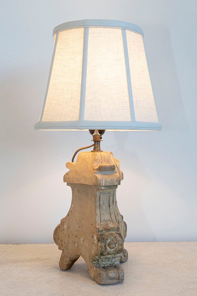 18th-Century French Baroque Carved Wood Altar Candlestick Lamp - JAA