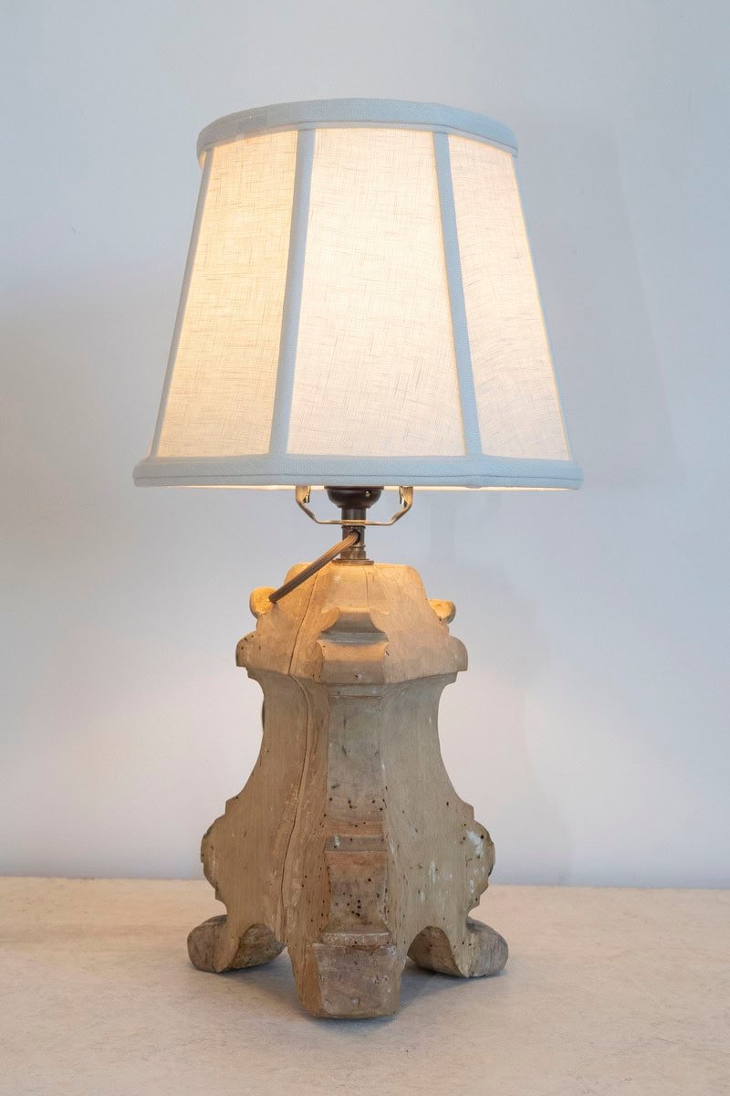 18th-Century French Baroque Carved Wood Altar Candlestick Lamp - JAA