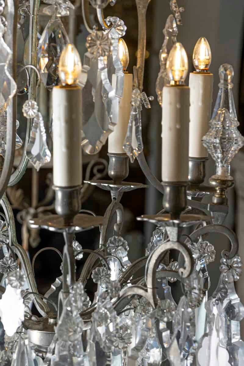 French 19th Century Six-Light Crystal Chandelier with Silvered Iron Armature - JAA