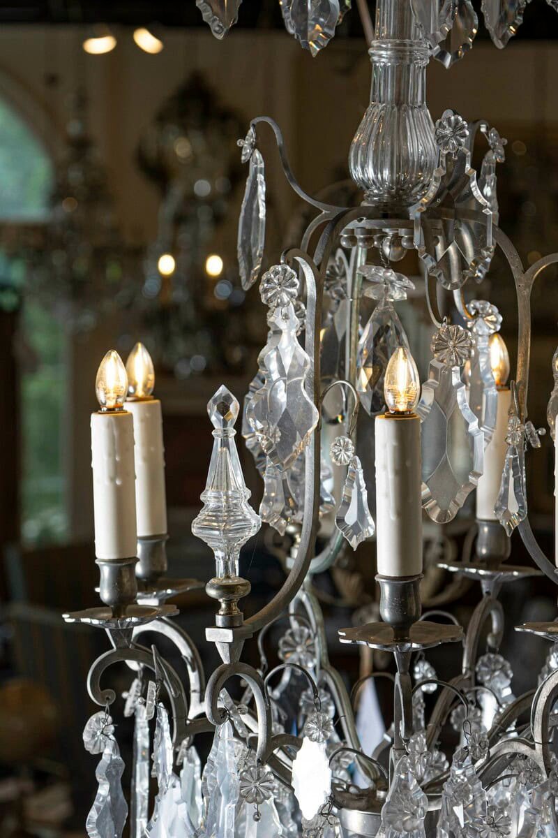 French 19th Century Six-Light Crystal Chandelier with Silvered Iron Armature - JAA