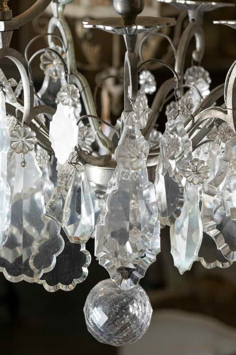 French 19th Century Six-Light Crystal Chandelier with Silvered Iron Armature - JAA
