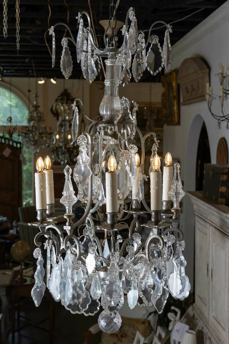 French 19th Century Six-Light Crystal Chandelier with Silvered Iron Armature - JAA