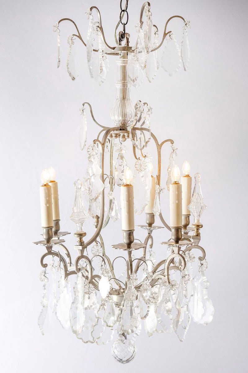 French 19th Century Six-Light Crystal Chandelier with Silvered Iron Armature - JAA