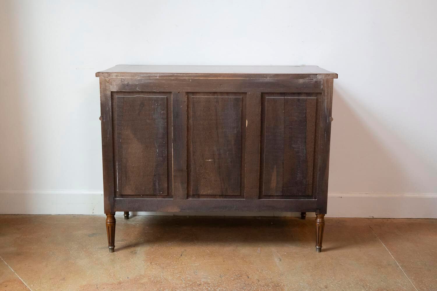 French Louis XVI Style Light Walnut Commode with Three Drawers and Fluted Motifs - JAA