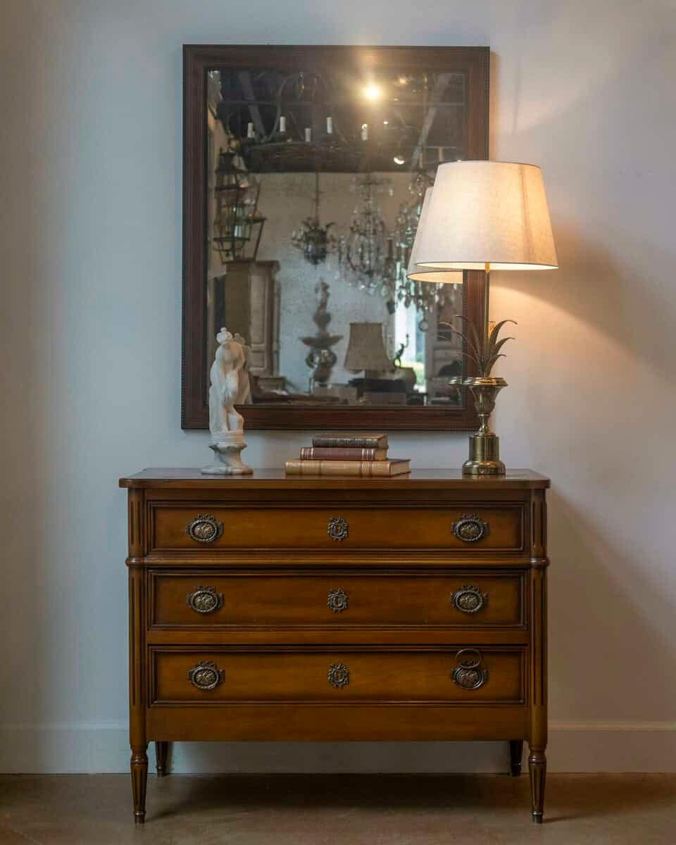 French Louis XVI Style Light Walnut Commode with Three Drawers and Fluted Motifs - JAA