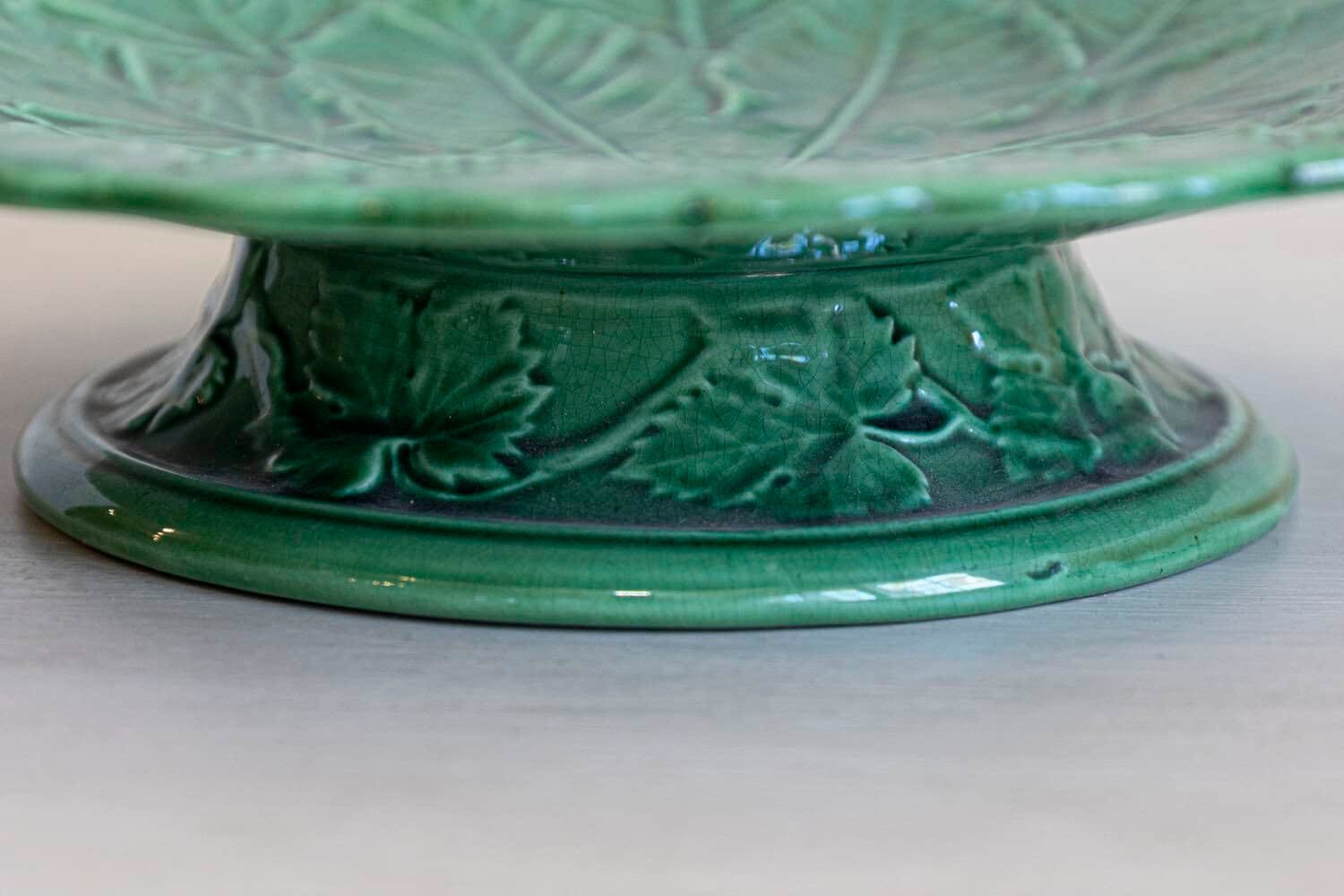 French 20th Century Green Glazed Porcelain Set of Nine with Eight Plates and Compote - JAA