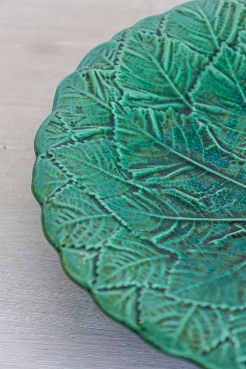 French 20th Century Green Glazed Porcelain Set of Nine with Eight Plates and Compote - JAA