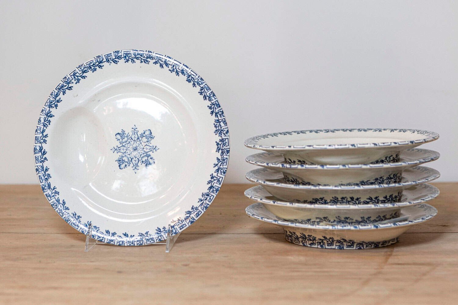 French Terre de Fer 19th Century Blue and White Asparagus Plates - JAA