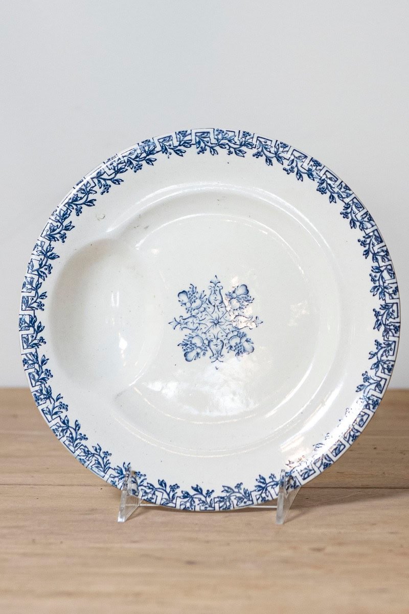 French Terre de Fer 19th Century Blue and White Asparagus Plates - JAA