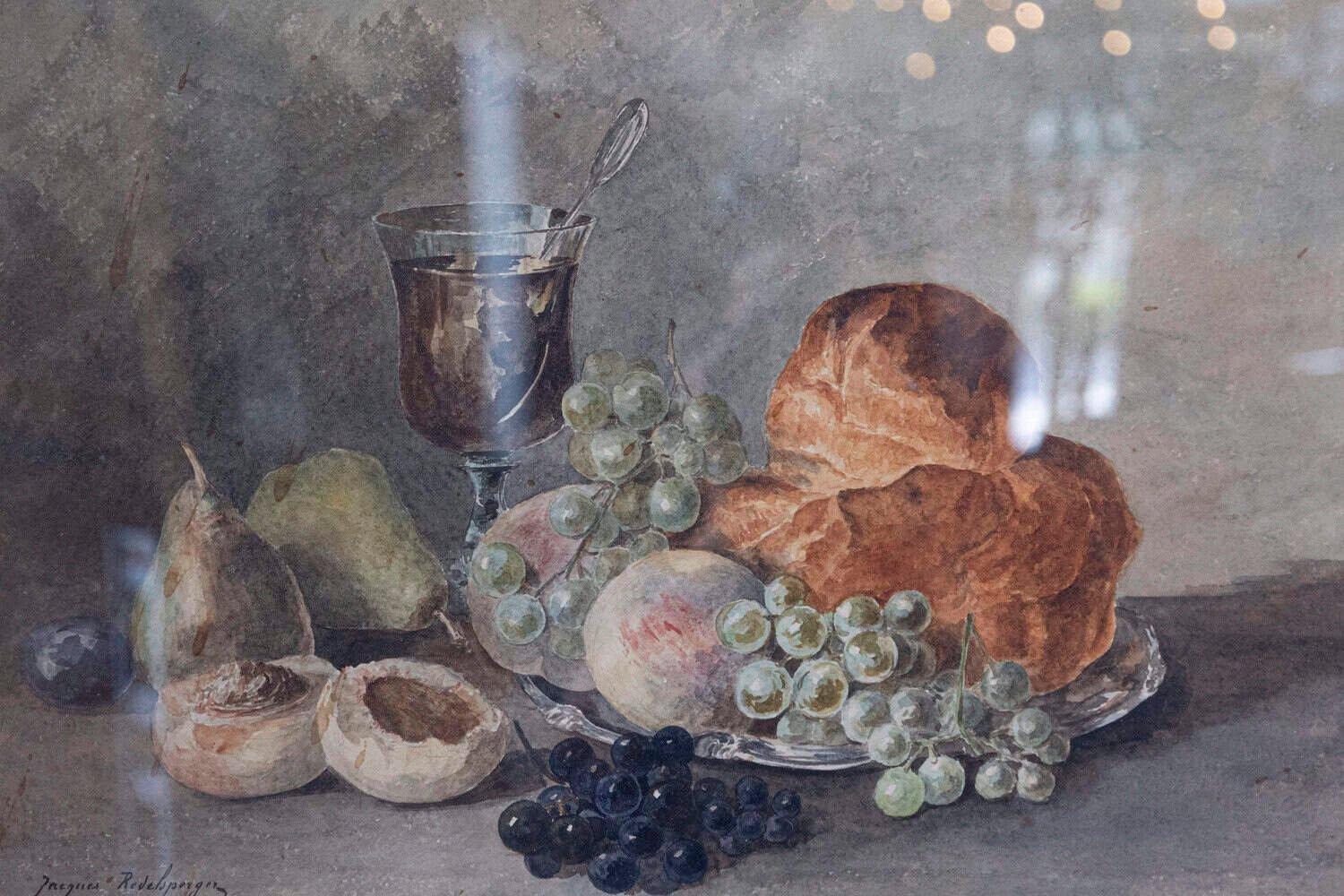 French Framed Still-Life Watercolor Signed Jacques Redelsperger, circa 1887 - JAA