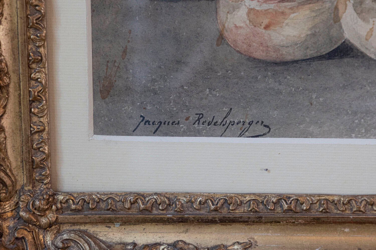 French Framed Still-Life Watercolor Signed Jacques Redelsperger, circa 1887 - JAA