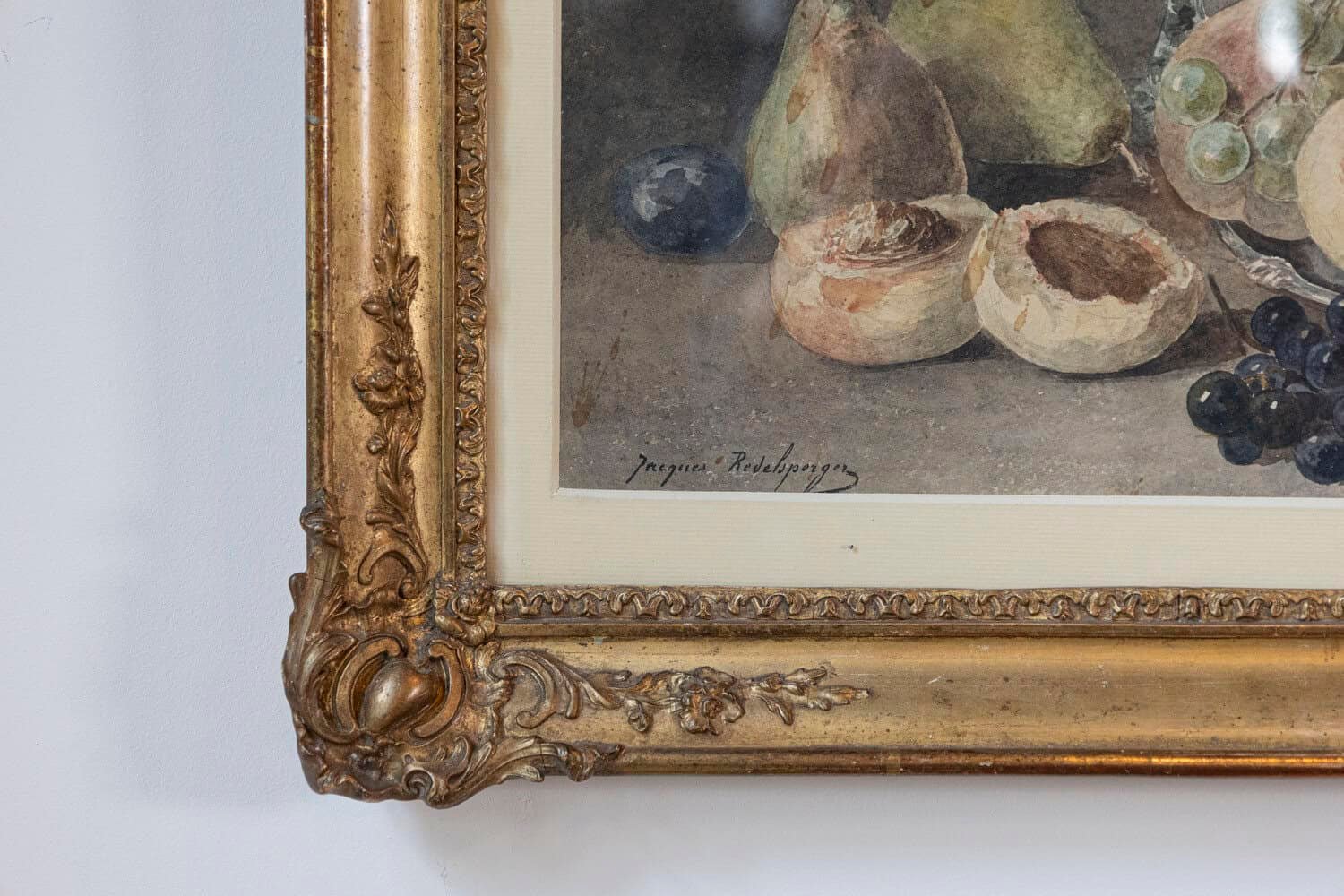French Framed Still-Life Watercolor Signed Jacques Redelsperger, circa 1887 - JAA
