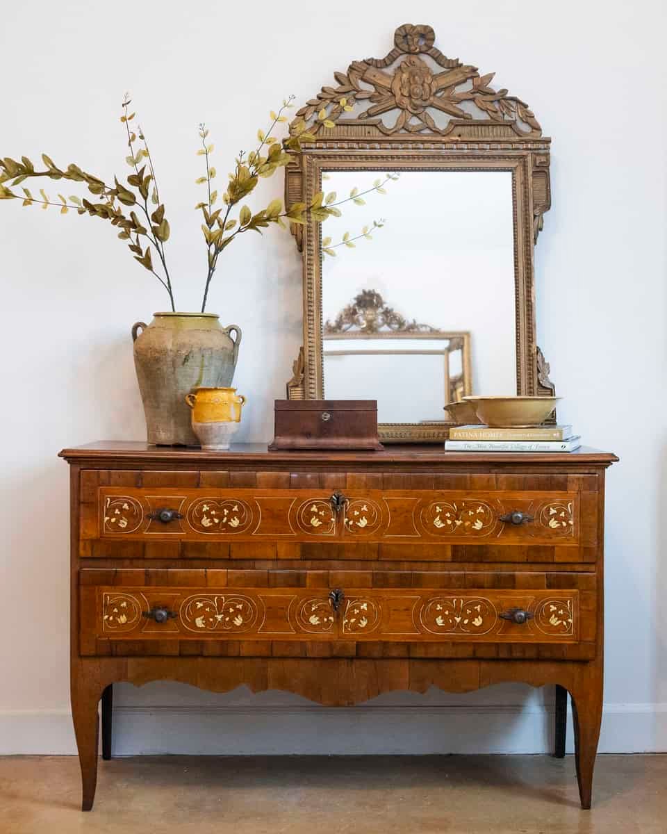 Italian 18th Century Walnut, Mahogany and Ash Two-Drawer Commode with Marquetry - JAA