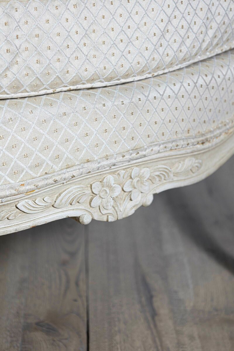 Louis XV Style French Cream Painted Wood Carved Bergères Chairs, a Pair - JAA