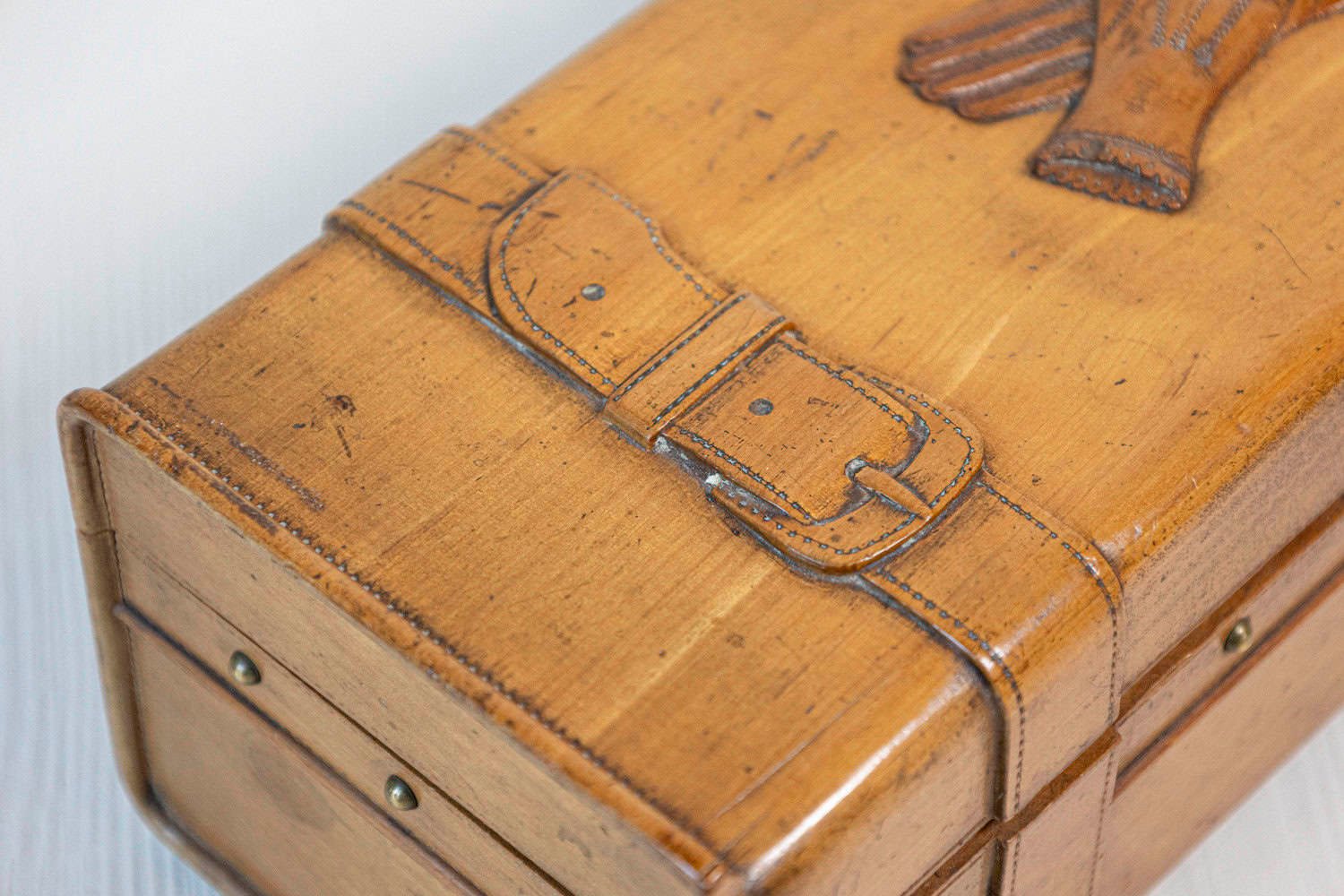 French 19th Century Cherry and Brass Glove Box with Low-Relief Carved Motifs - JAA