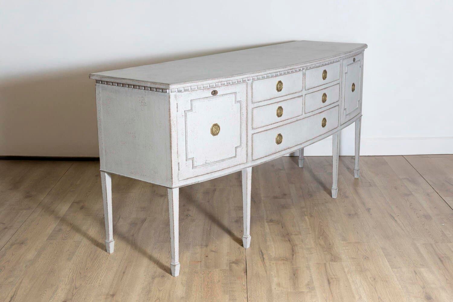 Neoclassical Style Painted Bow Front Sideboard with Two Doors and Five Drawers - JAA