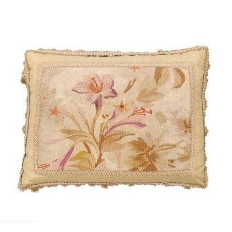 19th Century French Floral Themed Aubusson Tapestry Pillow with Tassels