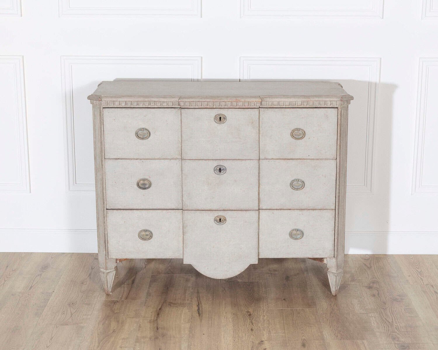 Gustavian Style Painted Chest of Drawers with Brass Handles - JAA