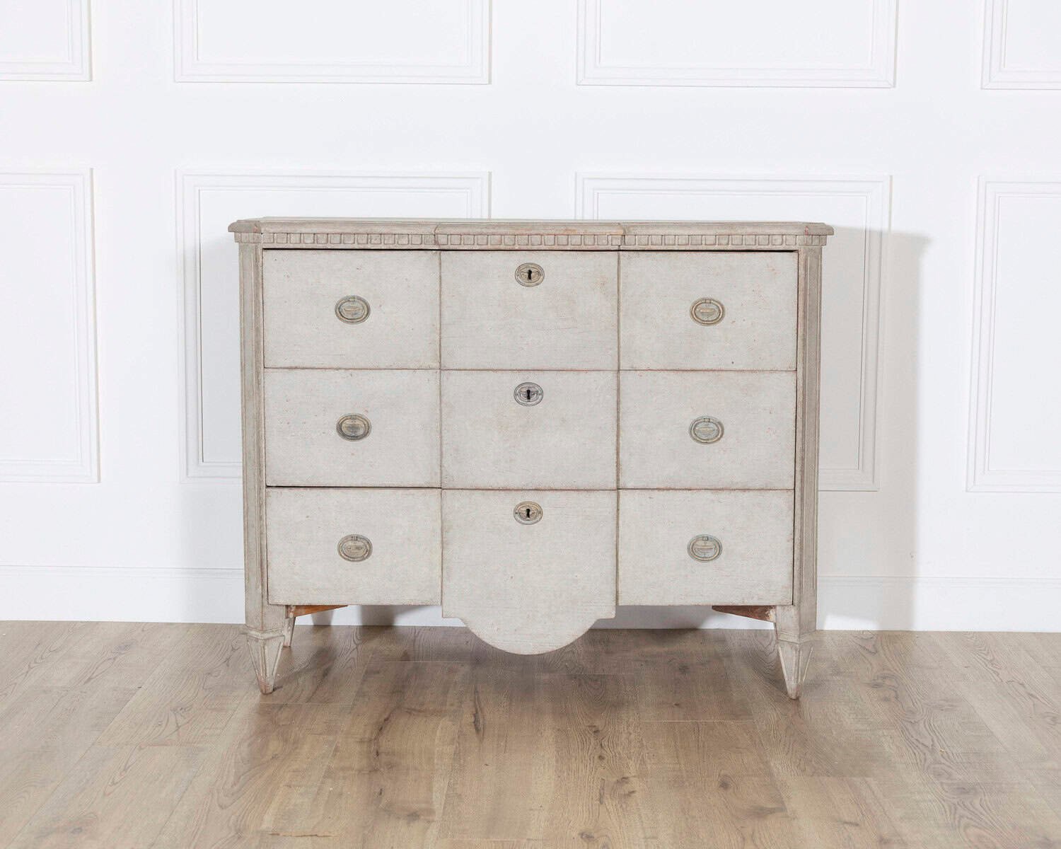 Gustavian Style Painted Chest of Drawers with Brass Handles - JAA