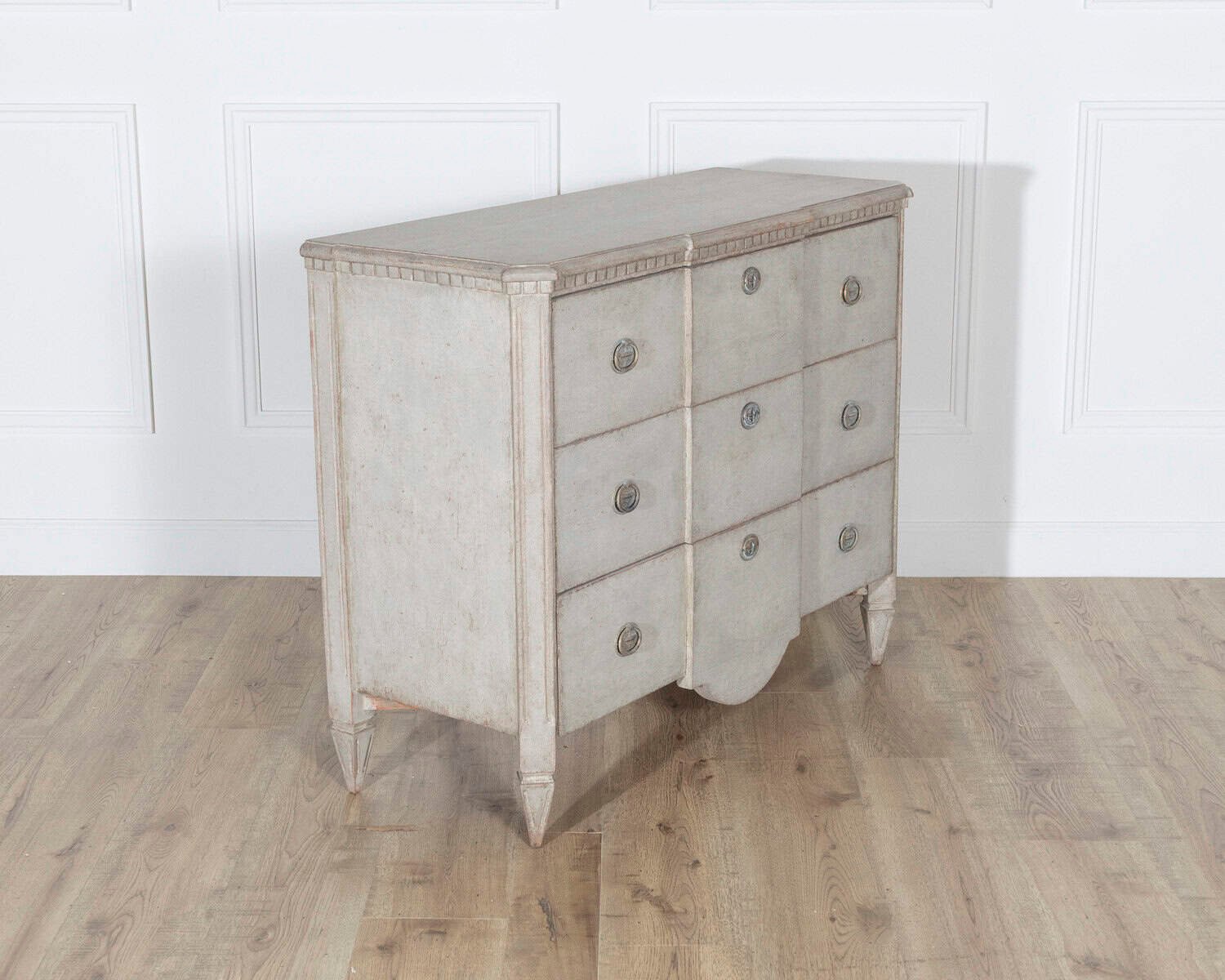 Gustavian Style Painted Chest of Drawers with Brass Handles - JAA