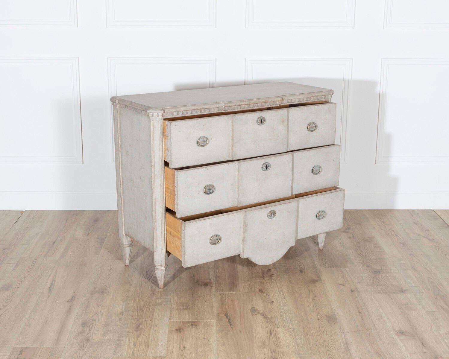 Gustavian Style Painted Chest of Drawers with Brass Handles - JAA