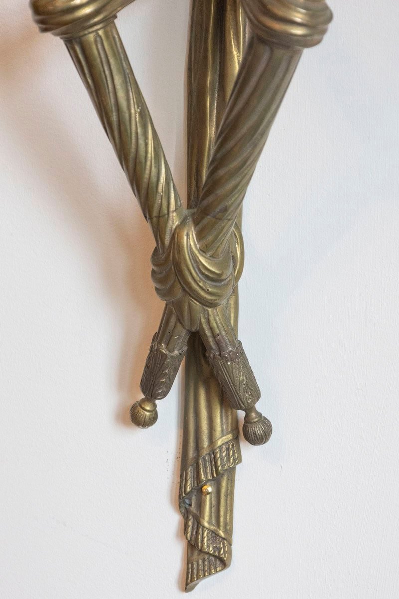 Pair of French 19th Century Bronze Two-Light Ribbon-Tied Wall Sconces, Wired - JAA