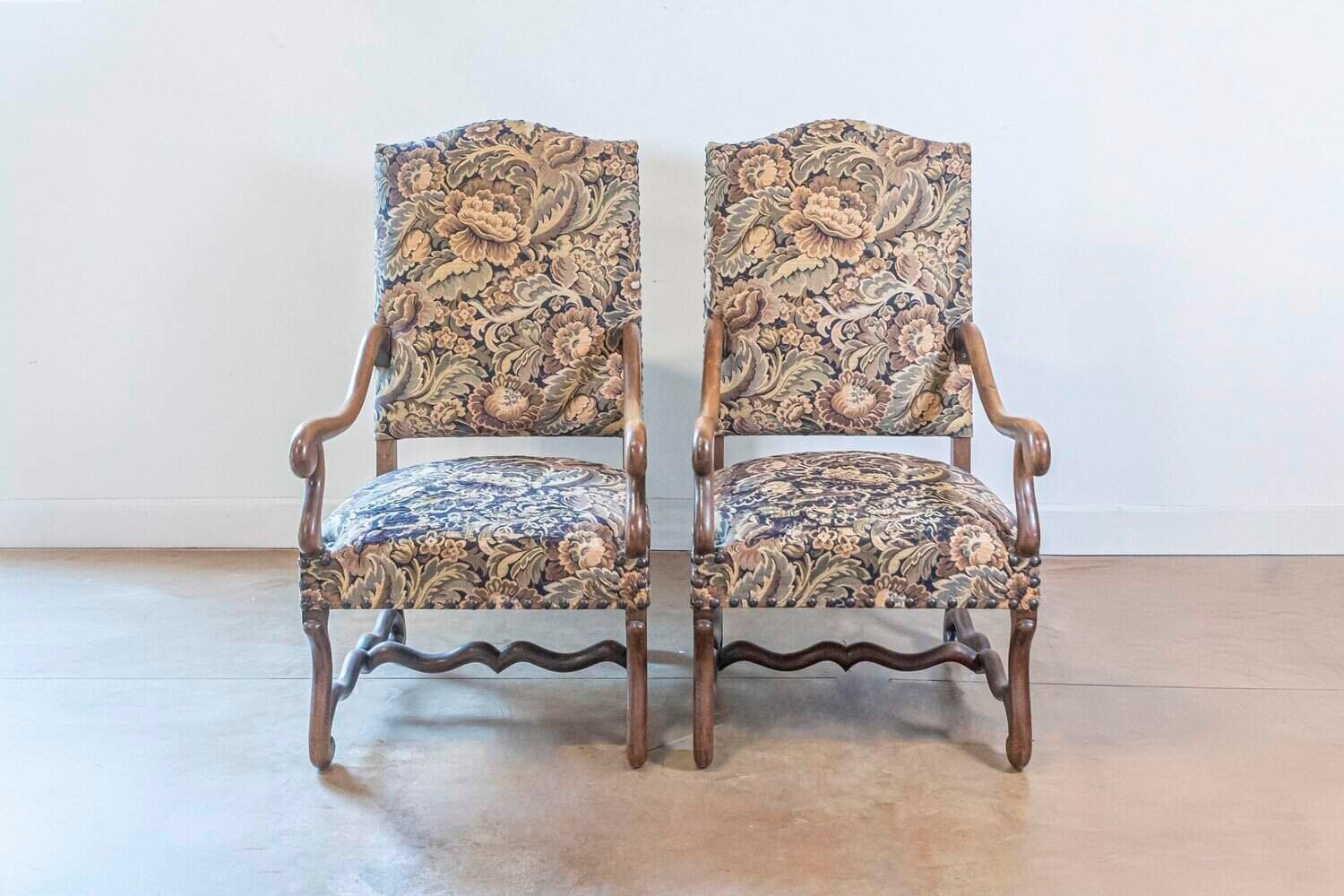 Pair of French Louis XIII Style 19th Century Os de Mouton Wooden Fauteuils - JAA