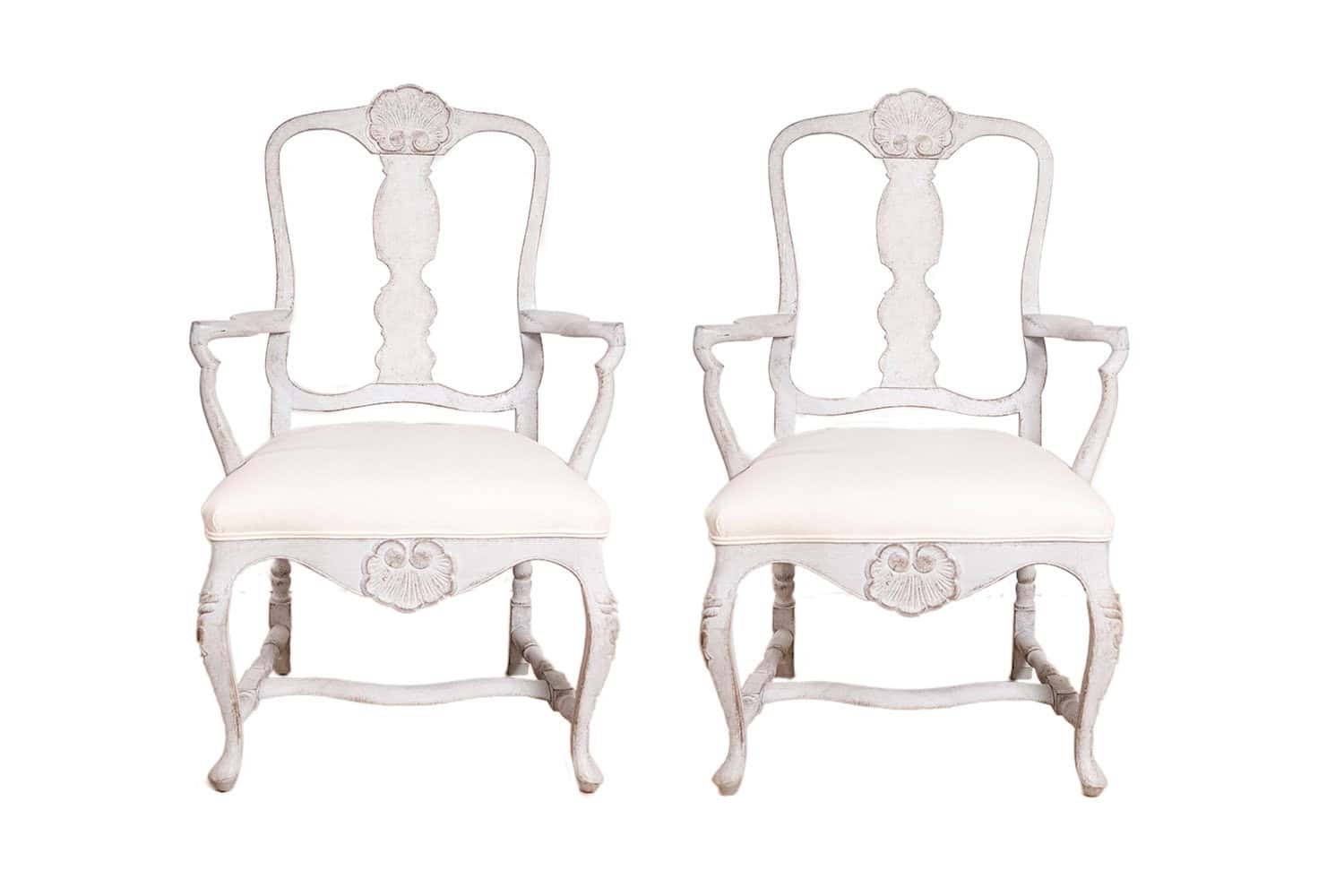 Pair of Scandinavian Rococo Style Painted Armchairs