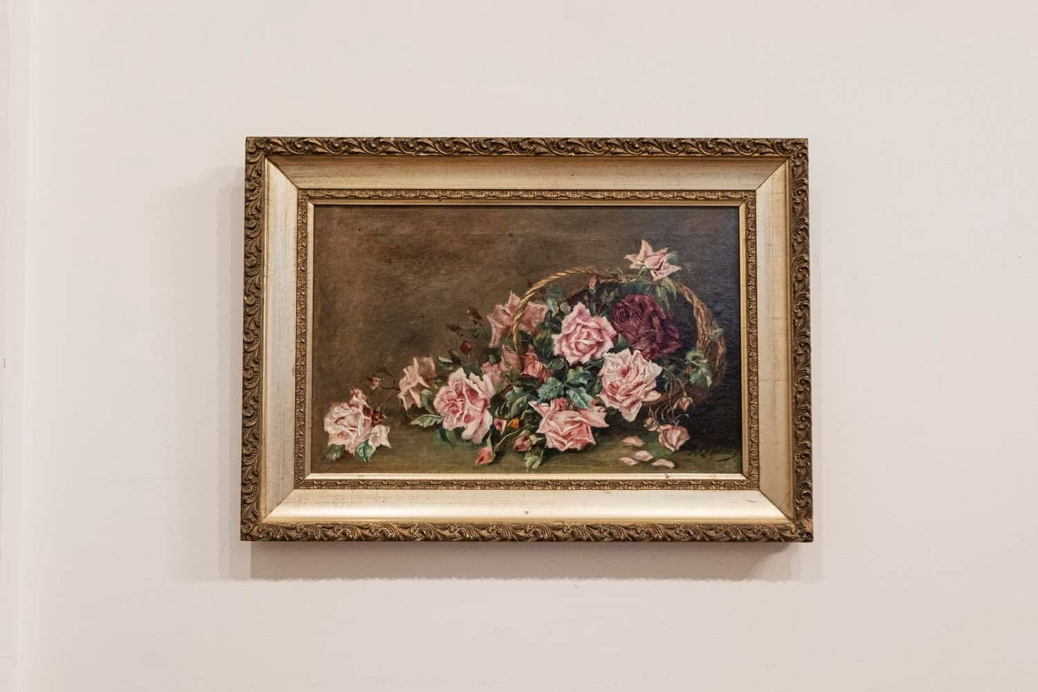 French 19th Century Framed Floral Oil on Canvas Painting Depicting Roses - JAA