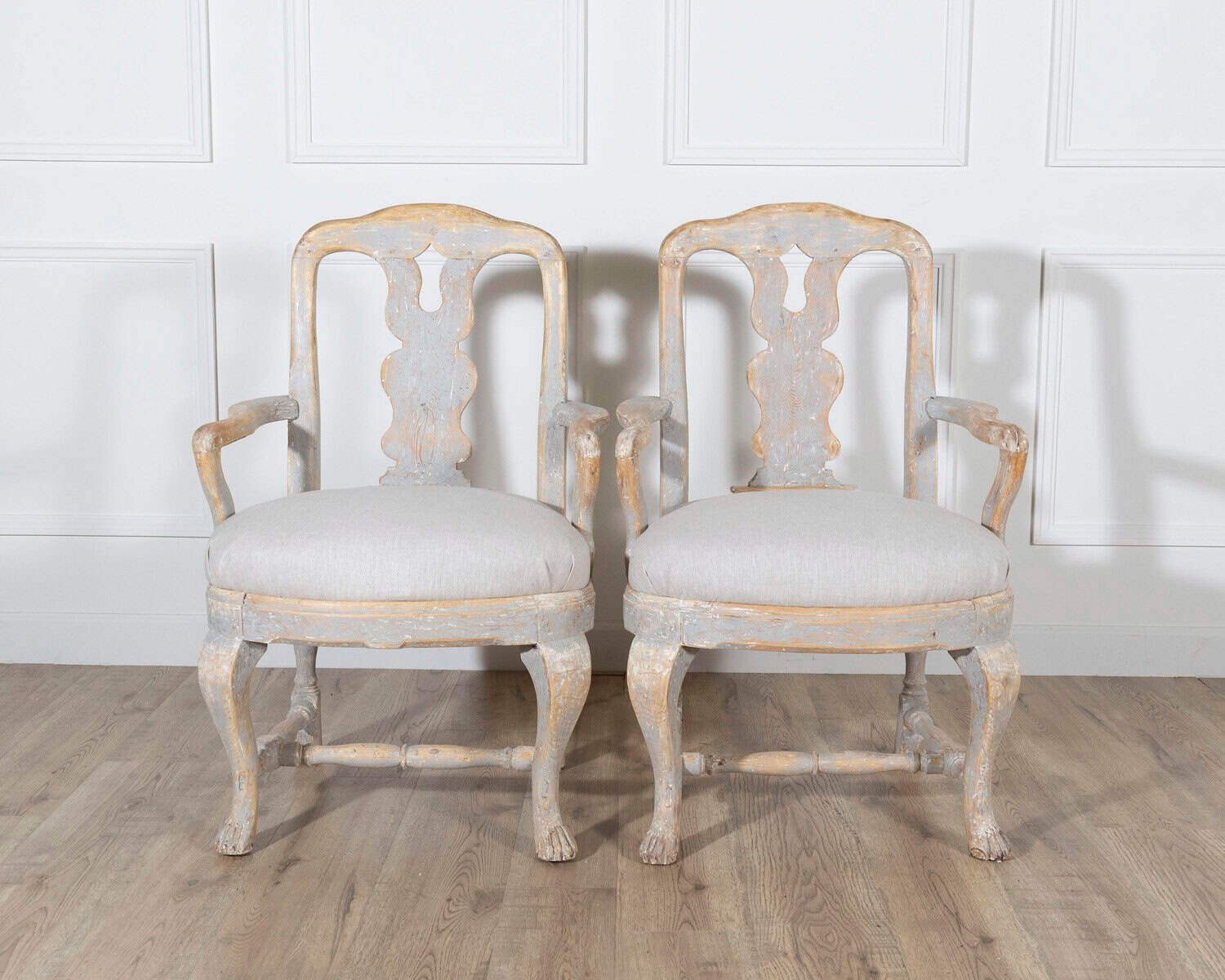 Pair of Swedish Rococo Carved Armchairs with Original Patina - JAA