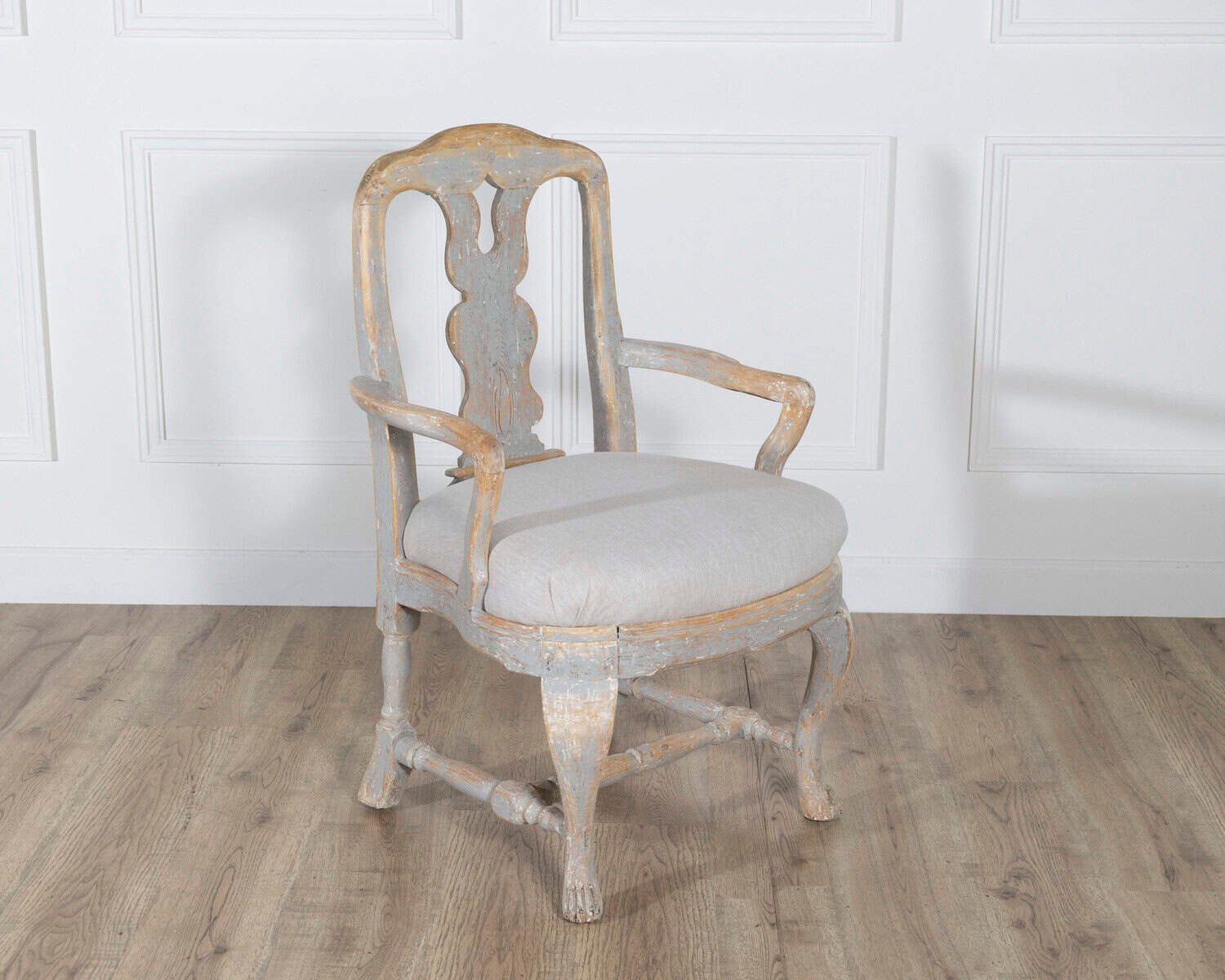 Pair of Swedish Rococo Carved Armchairs with Original Patina - JAA