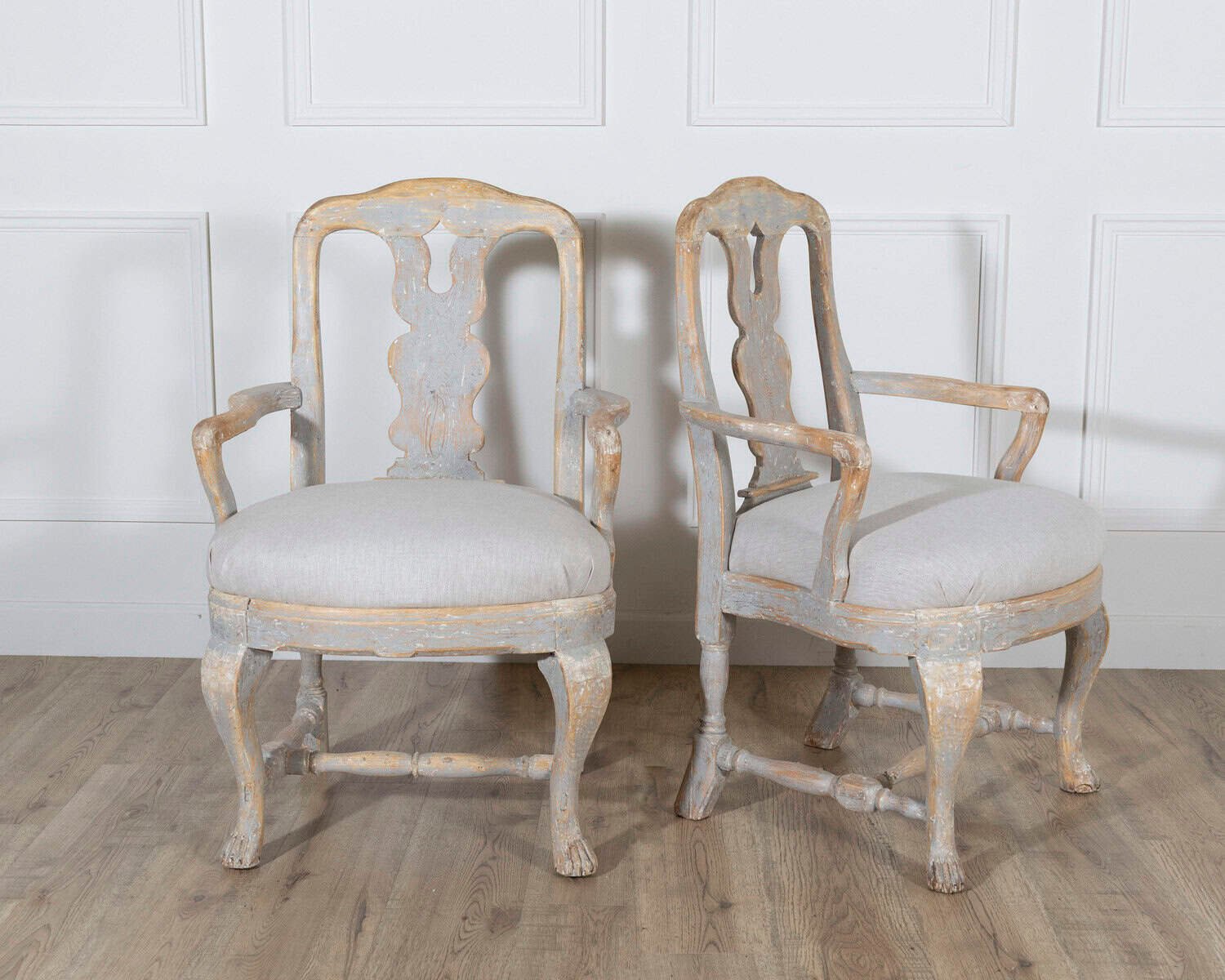 Pair of Swedish Rococo Carved Armchairs with Original Patina - JAA