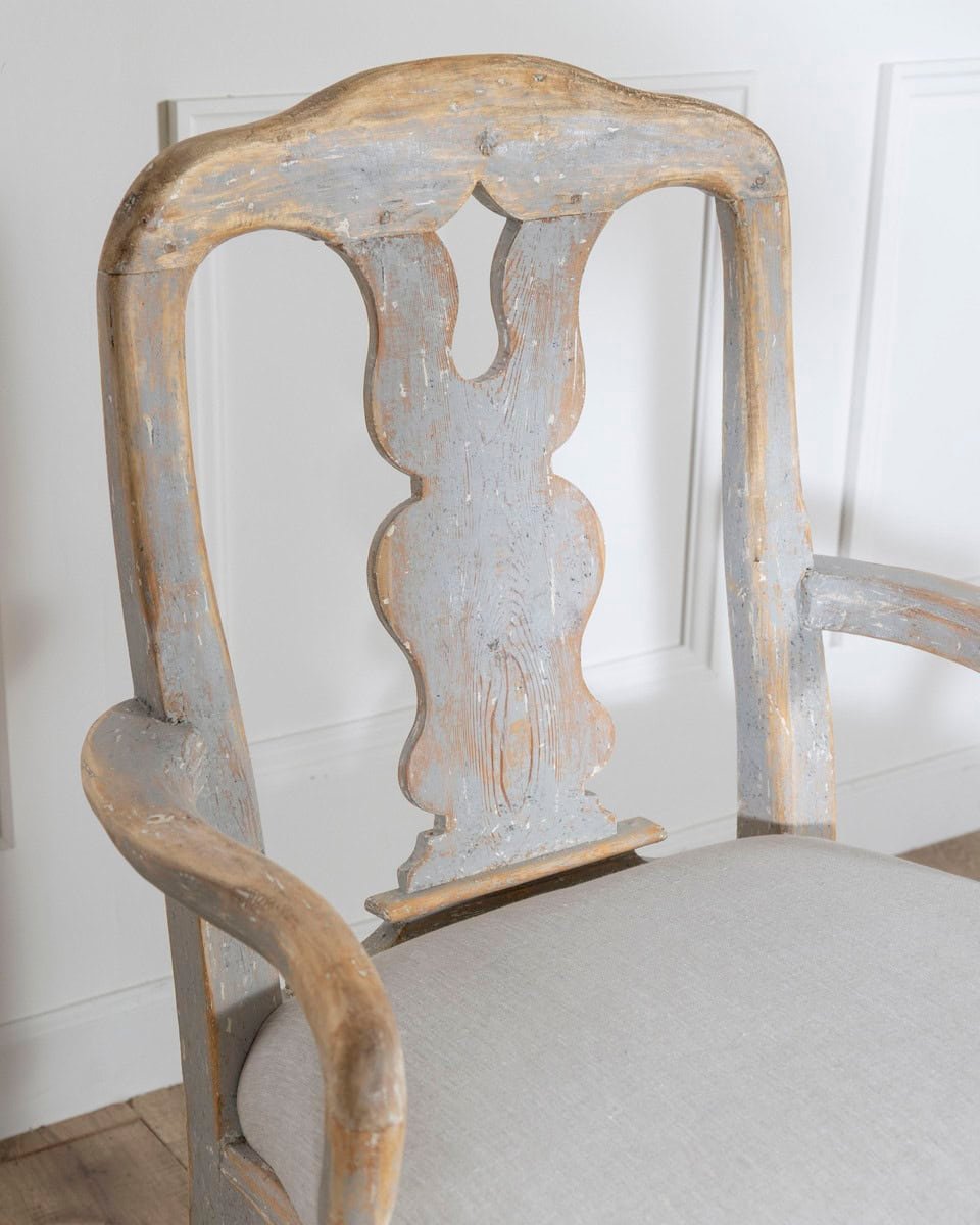 Pair of Swedish Rococo Carved Armchairs with Original Patina - JAA