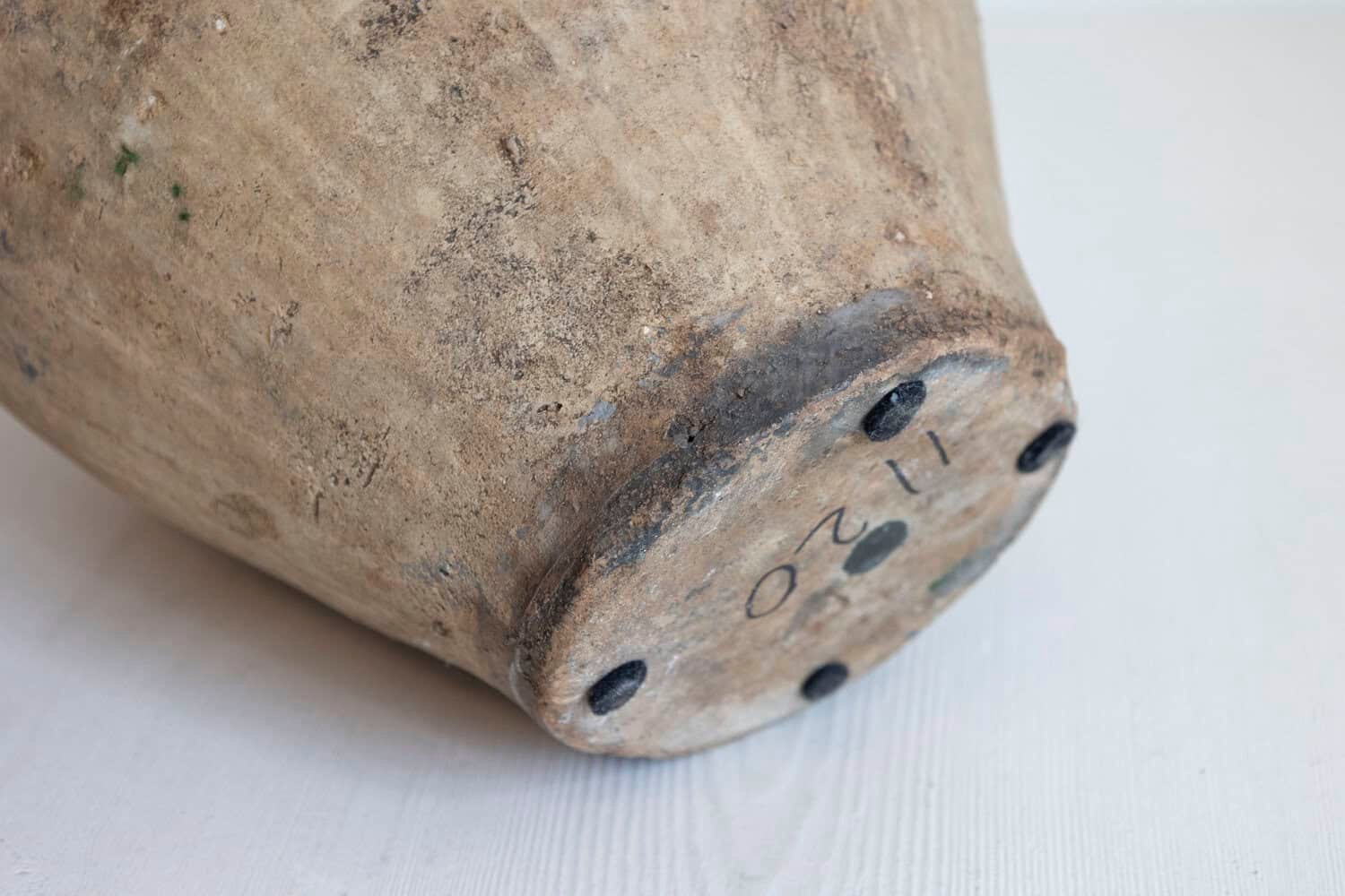 English Rustic 1930s Terracotta Olive Oil Jar Circa 1930 with Green Glazed Top - JAA