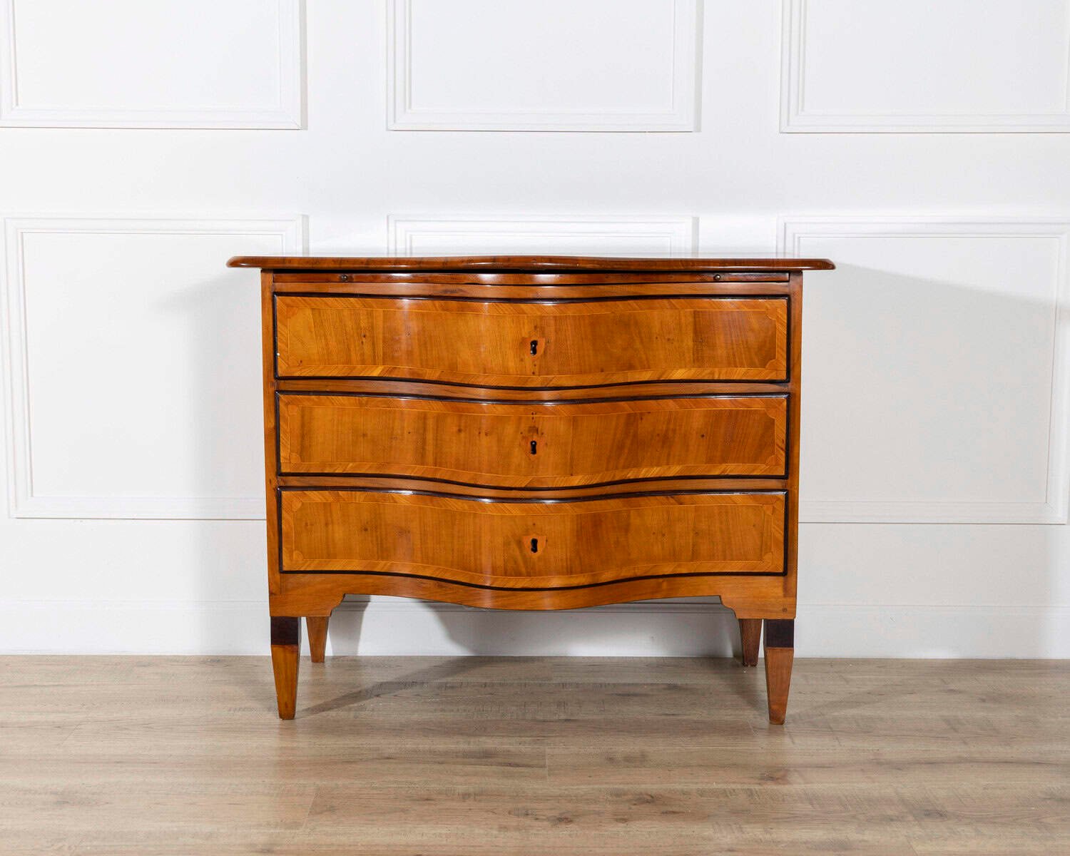 Italian 18th Century Louis XV/XVI Walnut Serpentine Chest with Burl Top, c.1770 - JAA
