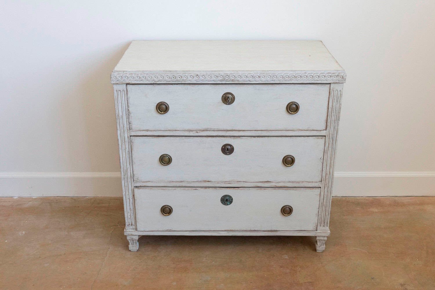 Swedish 1865 Neoclassical Style Painted Three-Drawer Chest with Guilloches - JAA