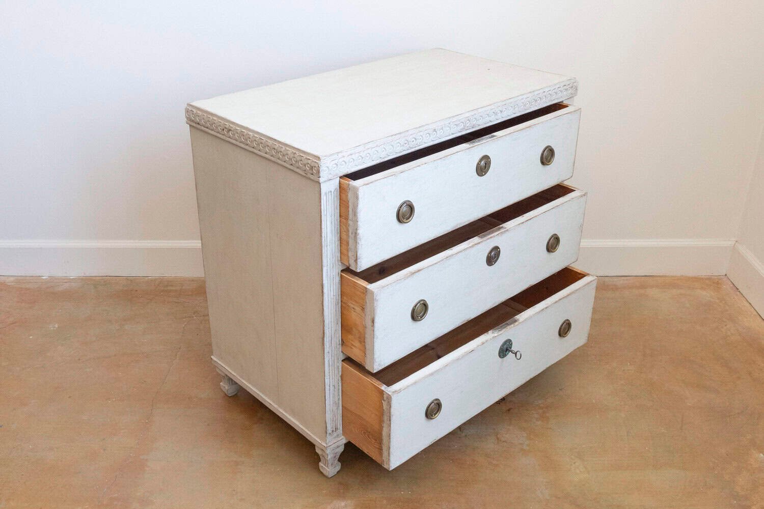 Swedish 1865 Neoclassical Style Painted Three-Drawer Chest with Guilloches - JAA