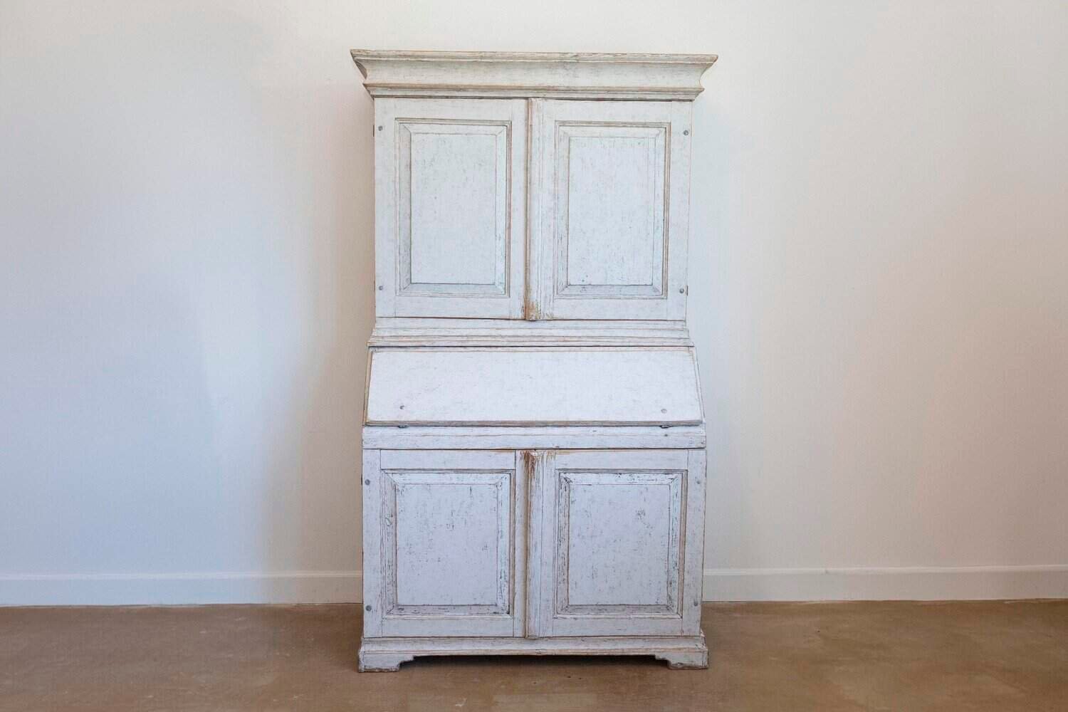 Swedish 1856 Two-part Painted Secretary with Four Doors and Slant Front Desk - JAA