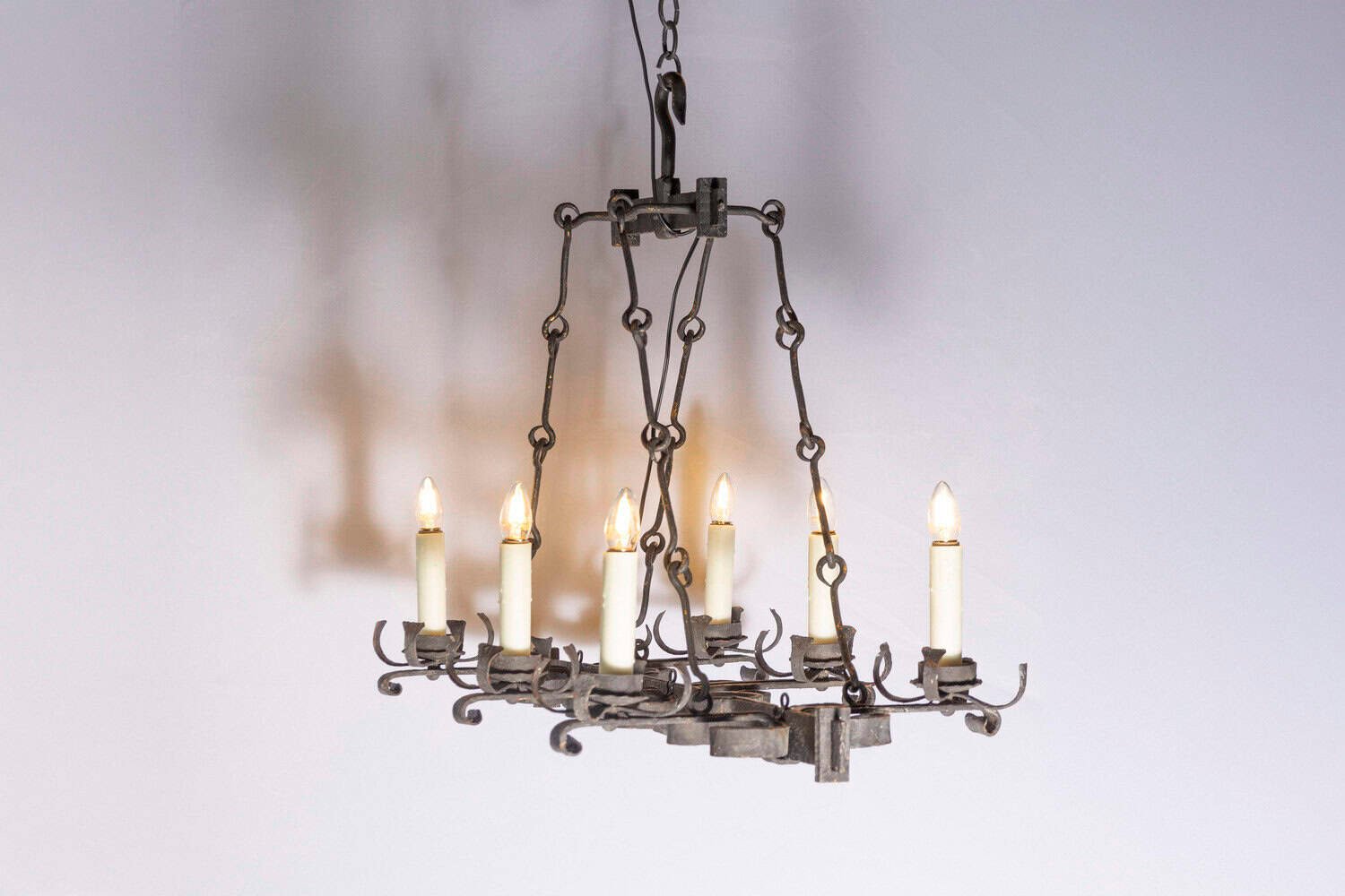 20th Century French Wrought Iron Chandelier - JAA