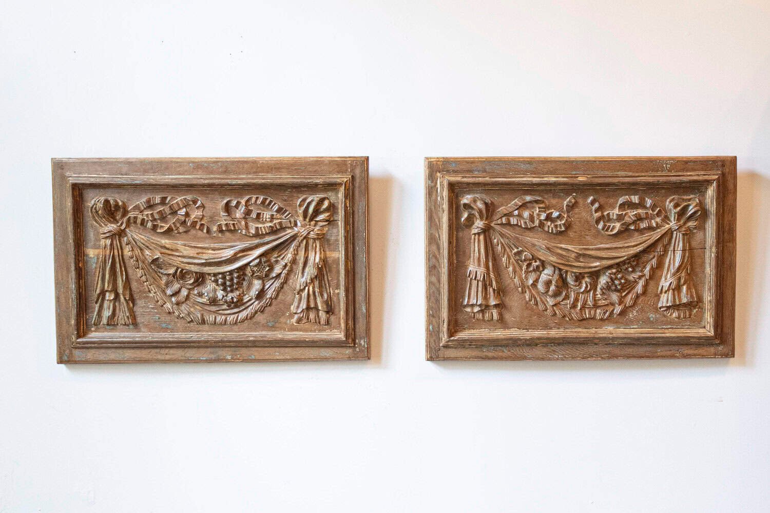 Pair of 18th Century Architectural Panels with Swags Hand-Carved in Low-Relief - JAA