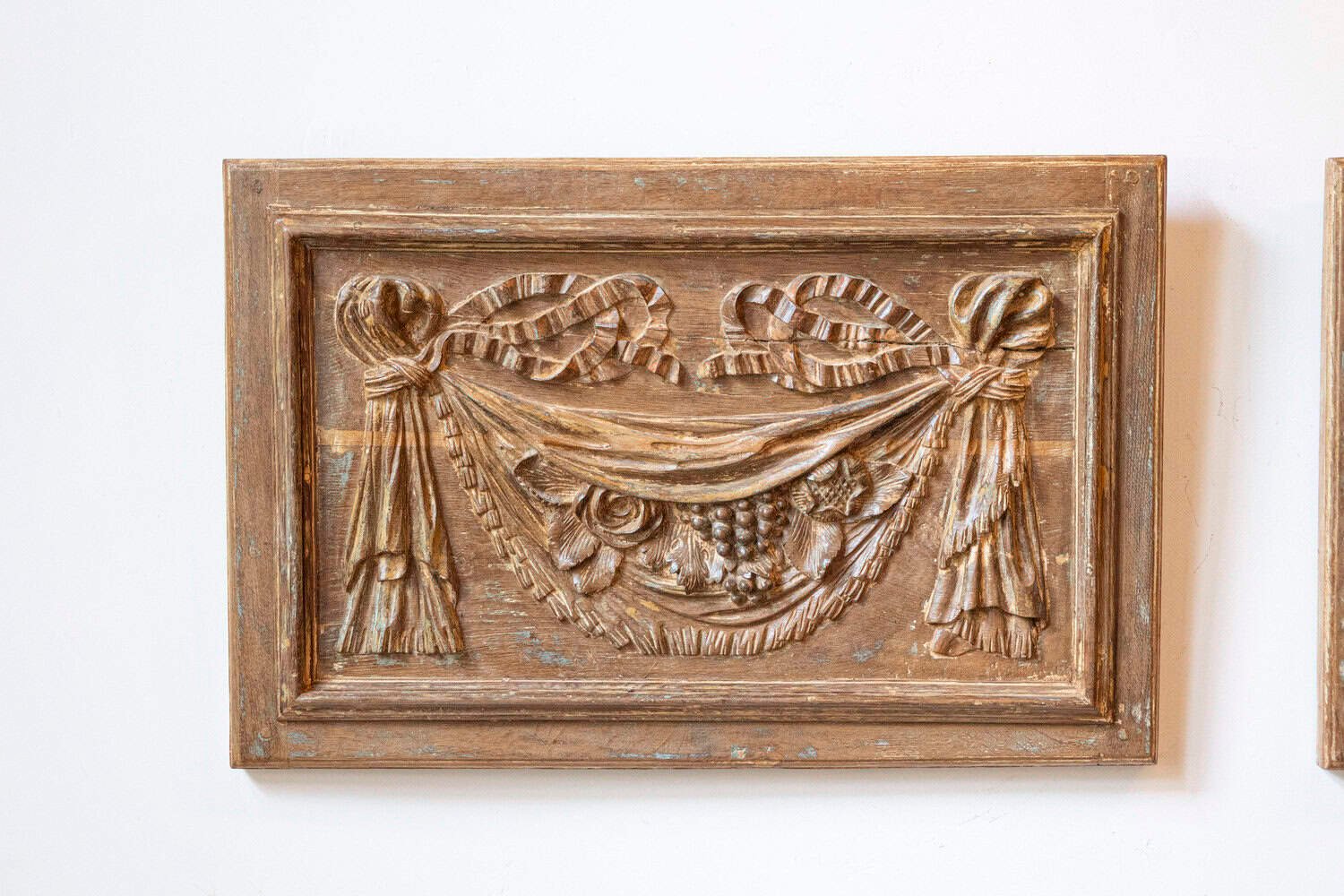 Pair of 18th Century Architectural Panels with Swags Hand-Carved in Low-Relief - JAA