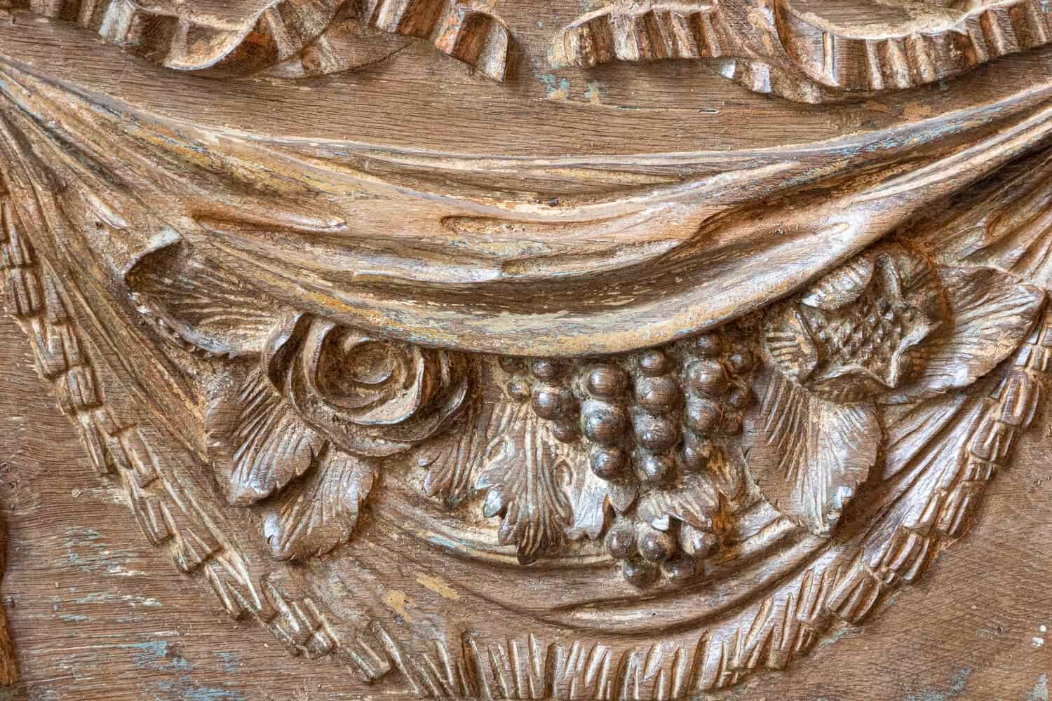 Pair of 18th Century Architectural Panels with Swags Hand-Carved in Low-Relief - JAA