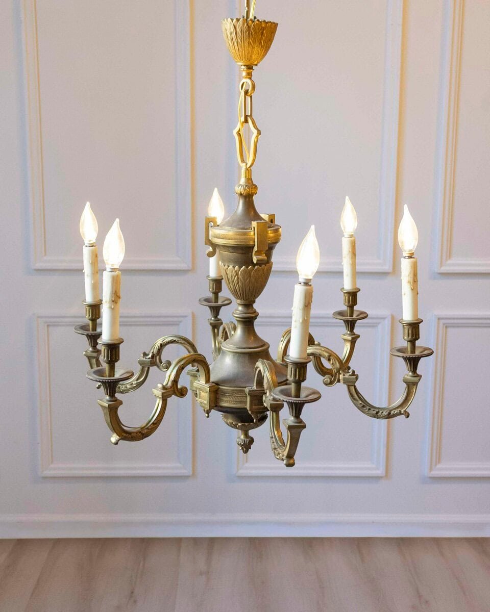 20th-Century French Bronze Chandelier with Classical Motifs - JAA
