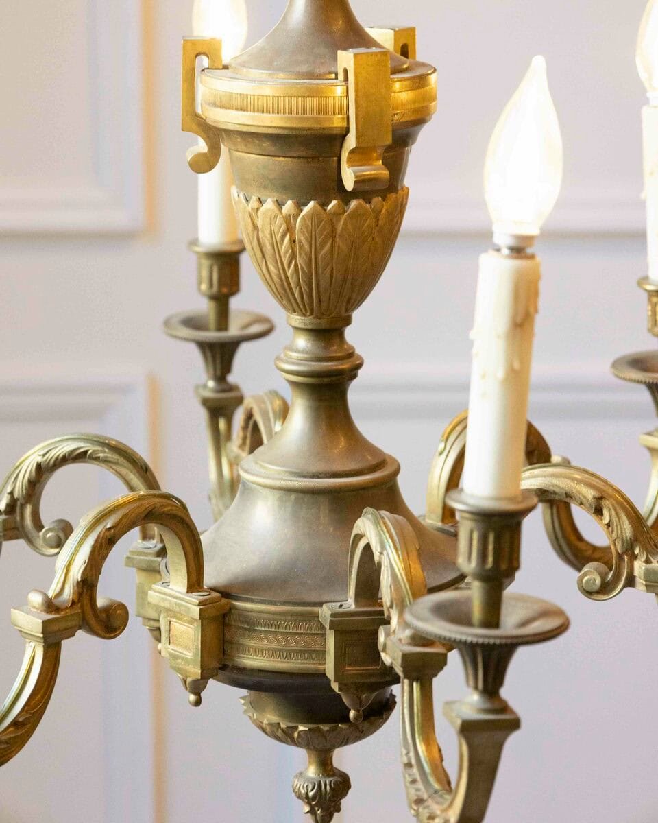 20th-Century French Bronze Chandelier with Classical Motifs - JAA