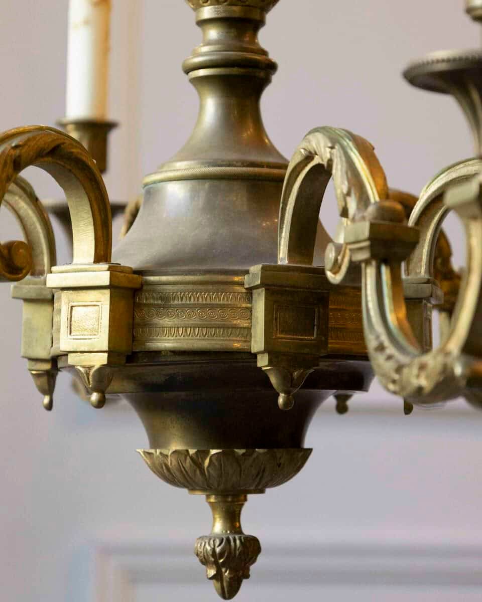 20th-Century French Bronze Chandelier with Classical Motifs - JAA