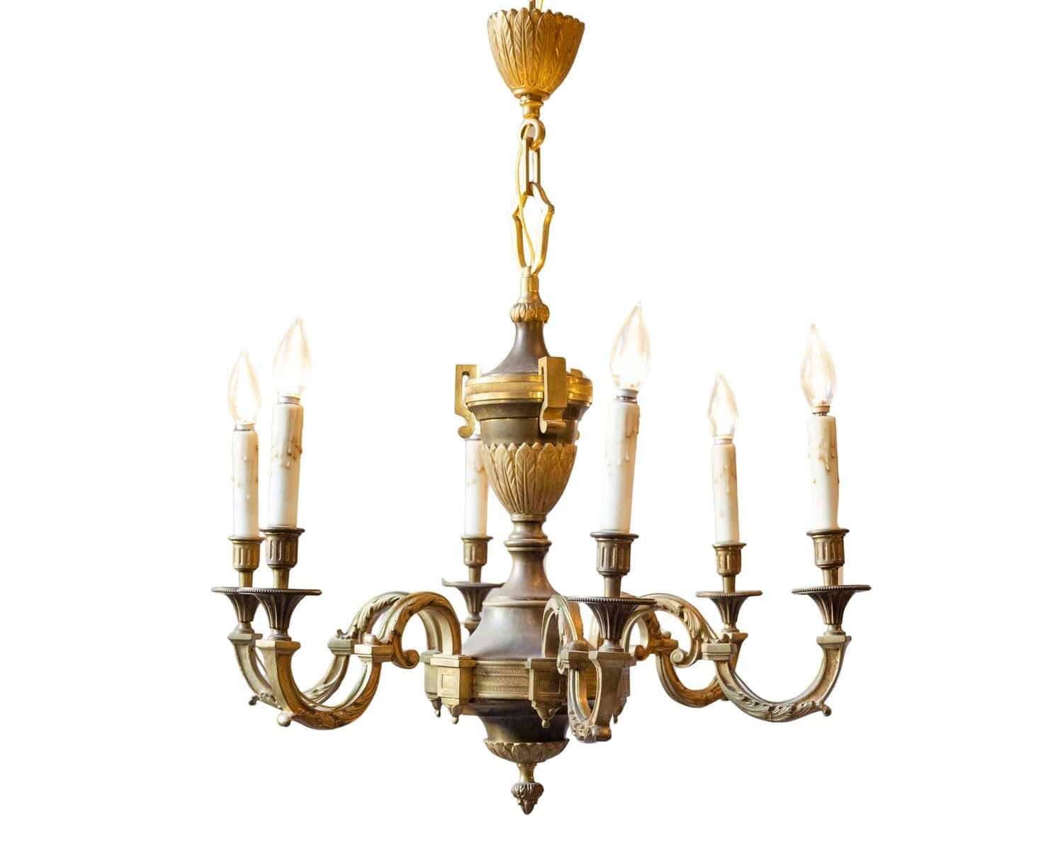 20th-Century French Bronze Chandelier with Classical Motifs