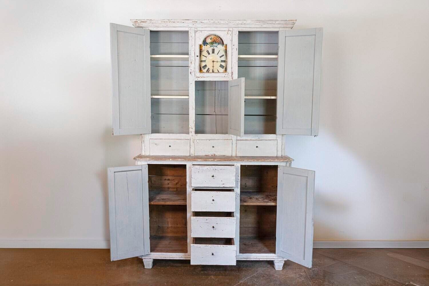 Swedish 1810s Painted Wood Clock Cupboard with Doors and Drawers - JAA