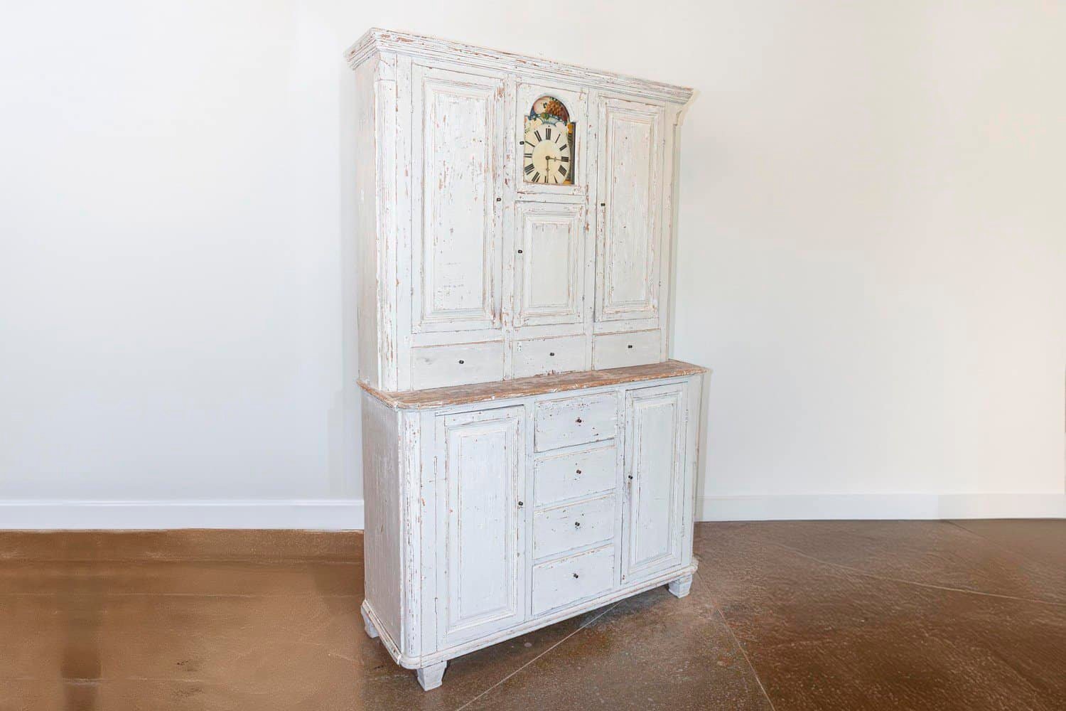 Swedish 1810s Painted Wood Clock Cupboard with Doors and Drawers - JAA