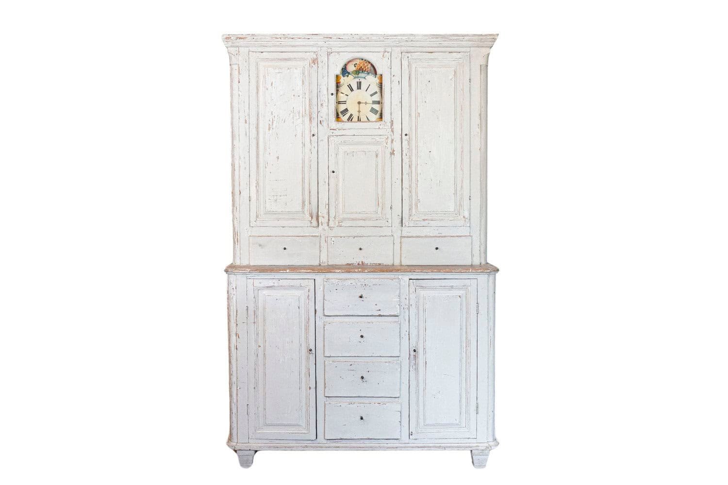 Swedish 1810s Painted Wood Clock Cupboard with Doors and Drawers - JAA
